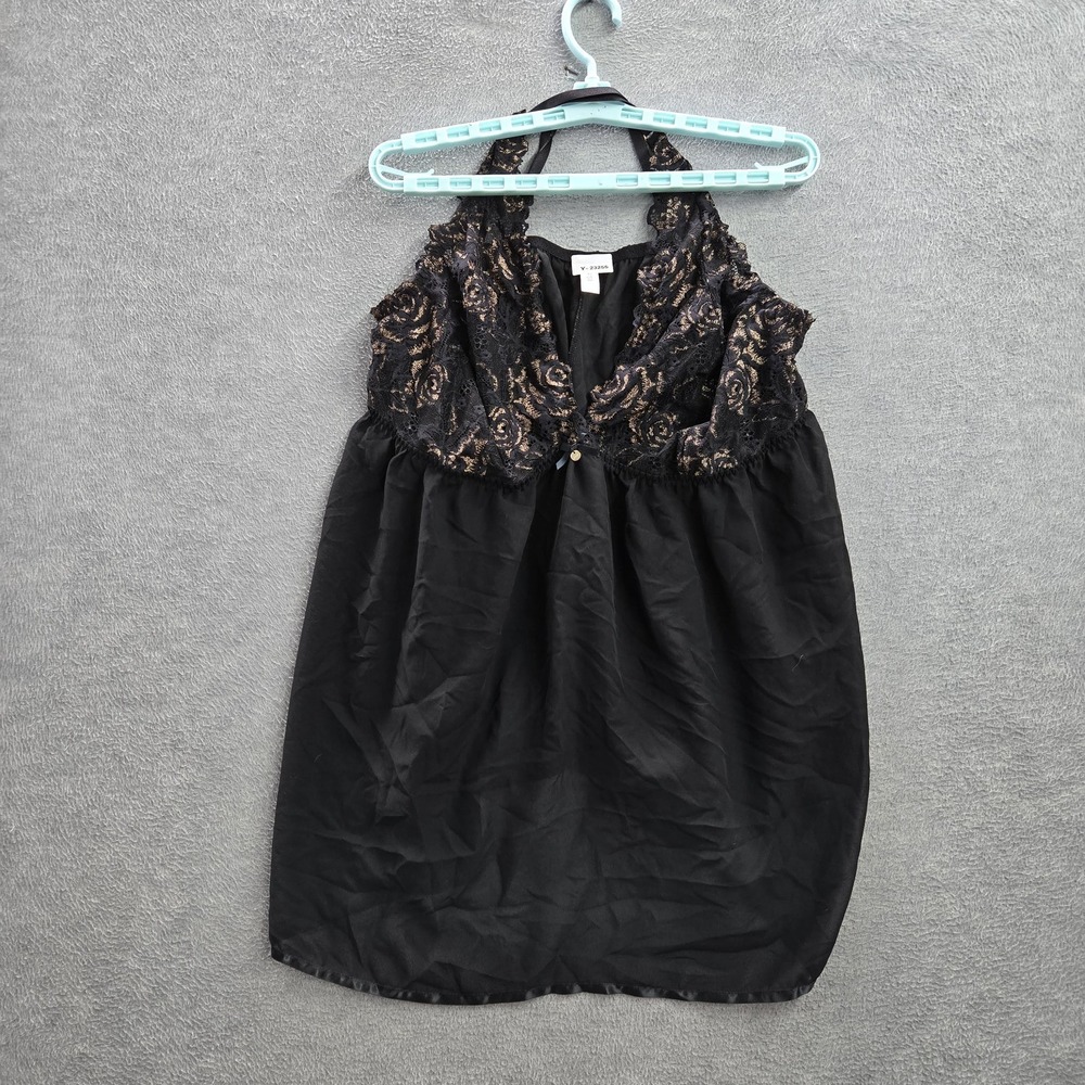 Cacique Women Sleepwear 26/28 Black Nylon Polyester Floral Babydoll